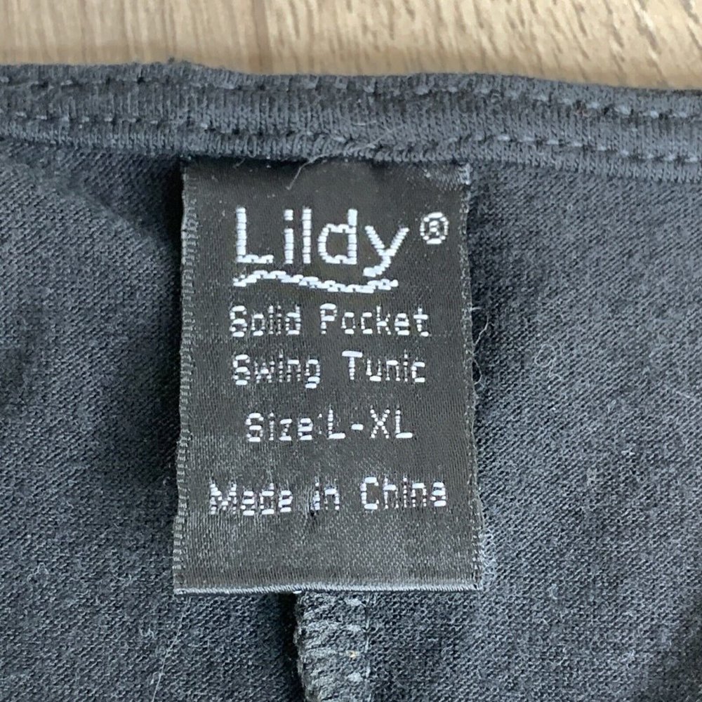 Lildy Swing Tunic Womens Size L-XL Black Solid Long Sleeve Side Seam Pockets - Picture 7 of 8